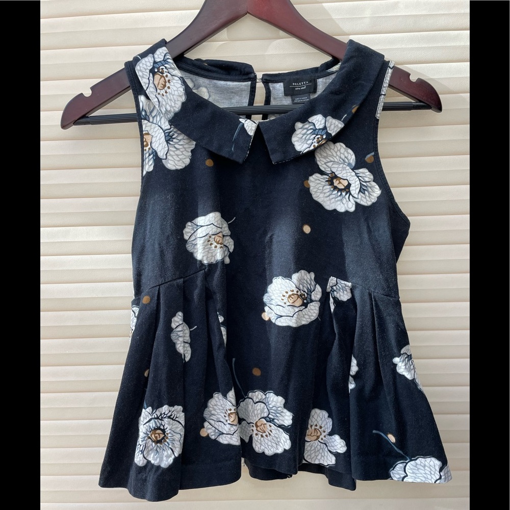 Anthropologie 🌼 Deletta Floral Collar Top Peplum